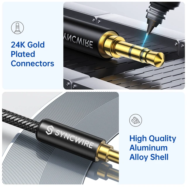 Alt view image 3 of 7 - 3.5mm Aux Cable (9.8ft/3m) Hi-Fi Sound Nylon Braided Auxiliary Audio Cable Adapter Male to Male AUX Cord for Headphones, Car, Home Stereos, Speaker, iPhone, iPad, iPod, Echo & More Black