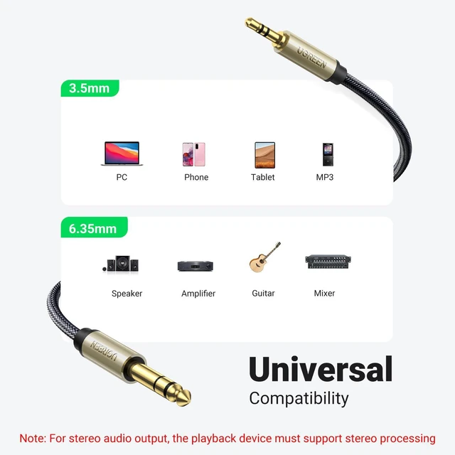 Alt view image 2 of 7 - 3.5mm to 1/4 Cable 1/8 TRS to 6.35mm Audio Male Guitar Cord 6.6FT