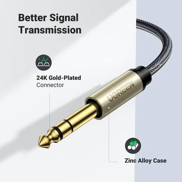 Alt view image 5 of 7 - 3.5mm to 1/4 Cable 1/8 TRS to 6.35mm Audio Male Guitar Cord 6.6FT