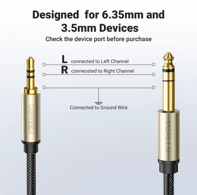 Alt view image 7 of 7 - 3.5mm to 1/4 Cable 1/8 TRS to 6.35mm Audio Male Guitar Cord 6.6FT