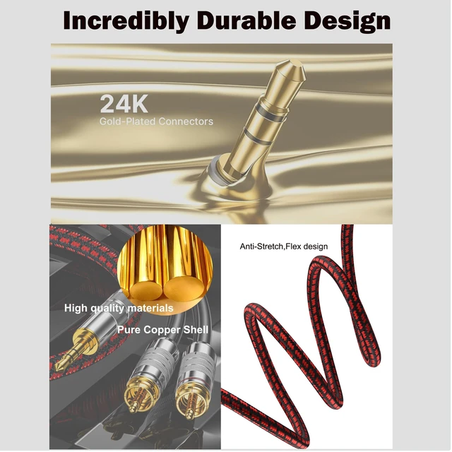 Alt view image 5 of 6 - RCA to 3.5mm Cable 9.8FT, Aux RCA Male Audio Cable Jack Adapter Audiophile Gold Plated Braided Audio Y Cord for Smartphones,Tablets,Speakers,MP3,HDTV