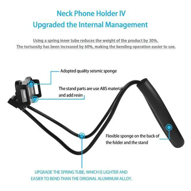 Alt view image 2 of 7 - 2in1 Cell Phone Neck Holder Handfree for Sleeping, Magnetic Lazy Neck Phone Mount for Bedroom Reading Watching Movie
