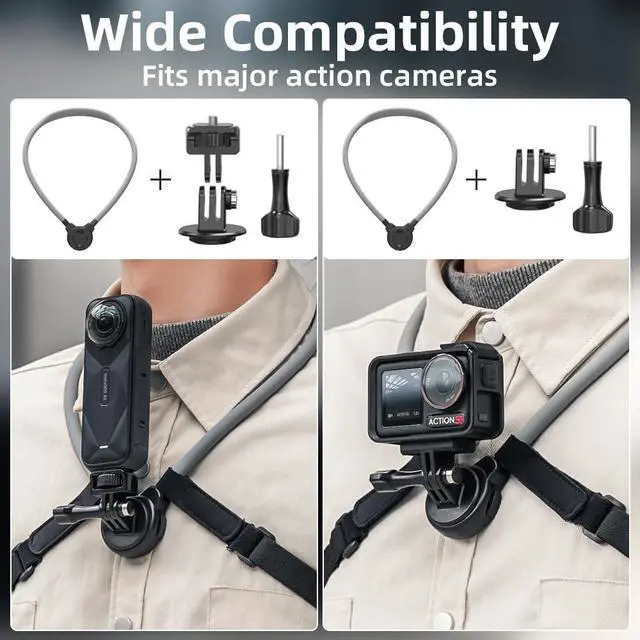 Alt view image 3 of 7 - Magnetic Quick Release Extended Neck Mount for Hands-Free POV Vlogging,Adjustable Chest Strap and Neck Mount for DJI OSMO 360 Nano Action 6/5 Pro/4/3,GoPro Hero 13/12/11,Insta360 X5/X4 and More