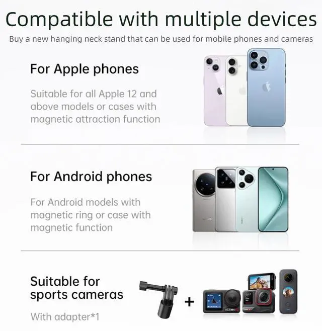 Alt view image 7 of 7 - Neck Hanging Phone Holder,Hands Free POV/Vlog Chest Camera Phone Holder for Video Recording,Compatible with iPhone, Andriod, Gopro, Action Camera,with Stable Back Strap