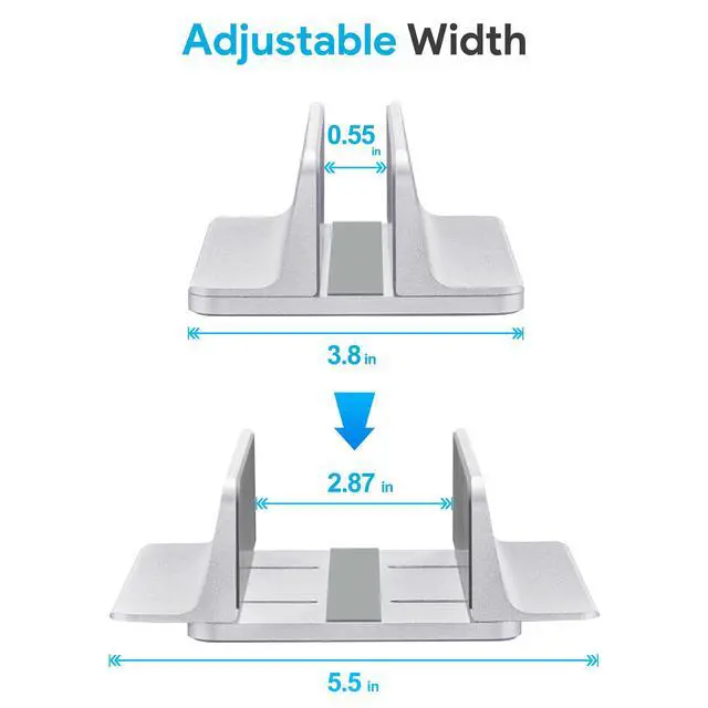 Alt view image 2 of 7 - Vertical Laptop Stand, Aluminum Laptop Holder Desktop Stand with Adjustable Dock Size (up to 17.3 inches) Compatible with All MacBook/Surface/Dell/Gaming Laptops (Silver)