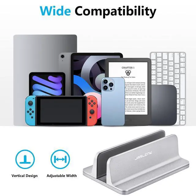 Alt view image 3 of 7 - Vertical Laptop Stand, Aluminum Laptop Holder Desktop Stand with Adjustable Dock Size (up to 17.3 inches) Compatible with All MacBook/Surface/Dell/Gaming Laptops (Silver)