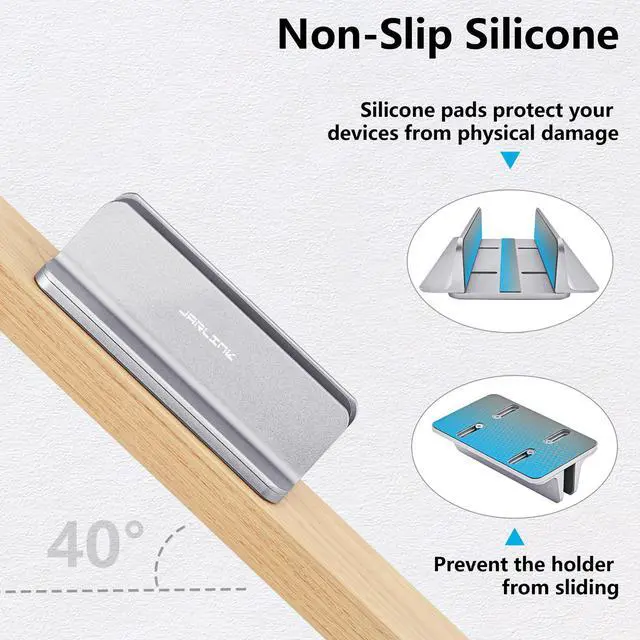 Alt view image 6 of 7 - Vertical Laptop Stand, Aluminum Laptop Holder Desktop Stand with Adjustable Dock Size (up to 17.3 inches) Compatible with All MacBook/Surface/Dell/Gaming Laptops (Silver)