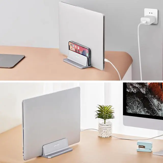 Alt view image 7 of 7 - Vertical Laptop Stand, Aluminum Laptop Holder Desktop Stand with Adjustable Dock Size (up to 17.3 inches) Compatible with All MacBook/Surface/Dell/Gaming Laptops (Silver)