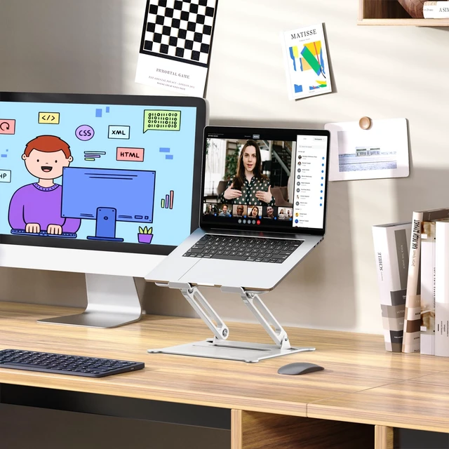 Alt view image 2 of 7 - Urmust Adjustable Laptop Stand for Desk, 10-15.6 Laptop Riser, Silver | Sturdy Aluminum Foldable Stand, Heat-Dissipation Design, Ergonomic Holder Fits MacBook/Dell/HP/Lenovo for Home/Office.