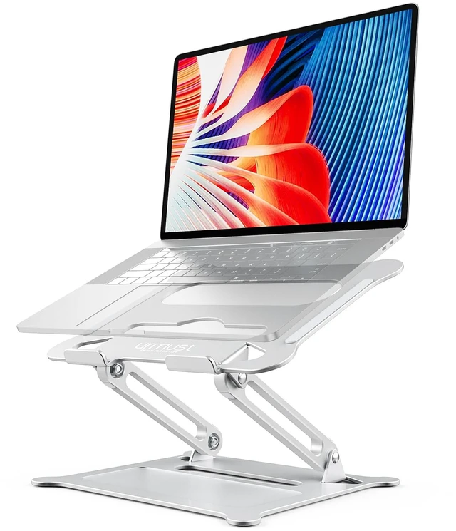Main image of Urmust Adjustable Laptop Stand for Desk, 10-15.6 Laptop Riser, Silver | Sturdy Aluminum Foldable Stand, Heat-Dissipation Design, Ergonomic Holder Fits MacBook/Dell/HP/Lenovo for Home/Office.