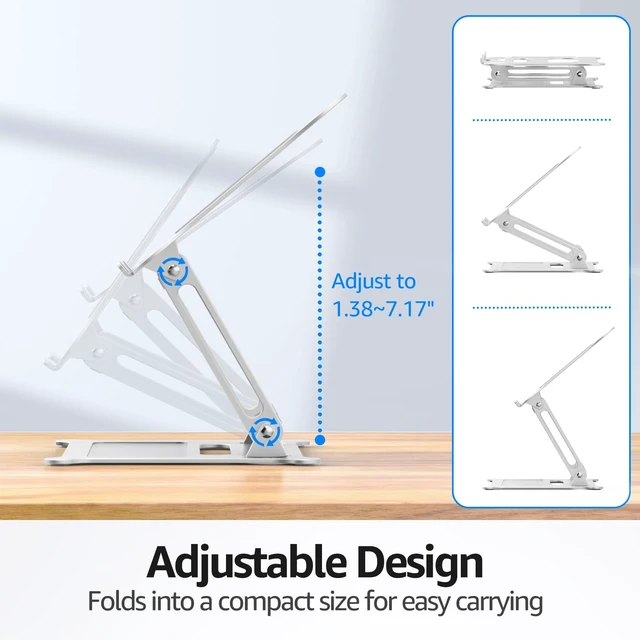 Alt view image 4 of 7 - Urmust Adjustable Laptop Stand for Desk, 10-15.6 Laptop Riser, Silver | Sturdy Aluminum Foldable Stand, Heat-Dissipation Design, Ergonomic Holder Fits MacBook/Dell/HP/Lenovo for Home/Office.