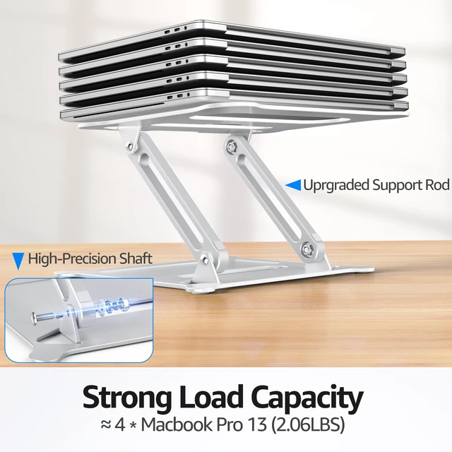 Alt view image 5 of 7 - Urmust Adjustable Laptop Stand for Desk, 10-15.6 Laptop Riser, Silver | Sturdy Aluminum Foldable Stand, Heat-Dissipation Design, Ergonomic Holder Fits MacBook/Dell/HP/Lenovo for Home/Office.