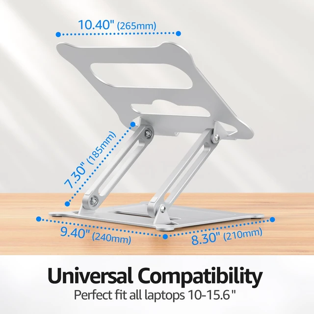 Alt view image 7 of 7 - Urmust Adjustable Laptop Stand for Desk, 10-15.6 Laptop Riser, Silver | Sturdy Aluminum Foldable Stand, Heat-Dissipation Design, Ergonomic Holder Fits MacBook/Dell/HP/Lenovo for Home/Office.