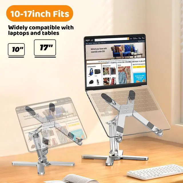 Alt view image 5 of 7 - Laptop Stand with 360 Rotating Base, Computer Notebook Laptop Riser Metal Holder for Desk Collaborative Work, Fully Foldable for Easy Storage, Fits All MacBook, Laptops up to 16 inches