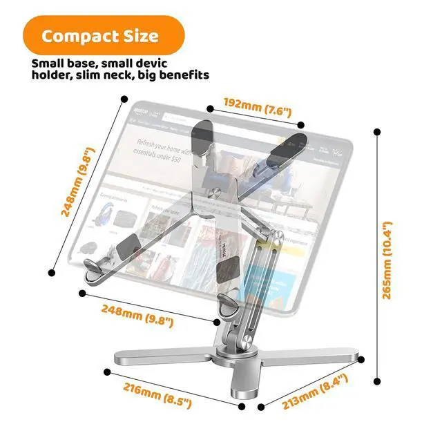 Alt view image 7 of 7 - Laptop Stand with 360 Rotating Base, Computer Notebook Laptop Riser Metal Holder for Desk Collaborative Work, Fully Foldable for Easy Storage, Fits All MacBook, Laptops up to 16 inches