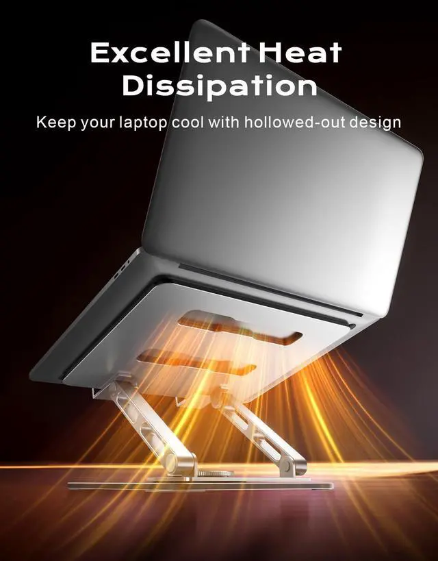 Alt view image 6 of 7 - 360° Rotatable Laptop Stand for Desk Adjustable Height, Ergonomic Laptop Riser Holder with Dual-bar Support, Portable Computer Notebook Stand for MacBook Air Pro, Dell XPS, HP (10-16")