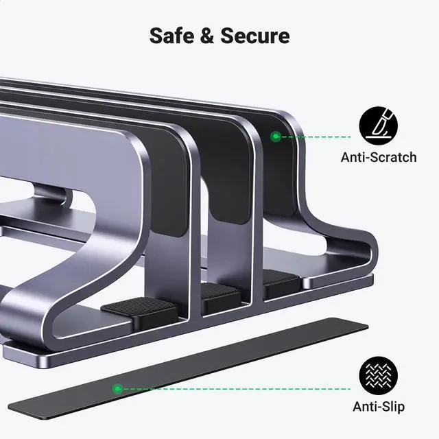 Alt view image 5 of 7 - 3-Slot Vertical Laptop Stand Holder Desk Compatible with MacBook Pro Air Laptop Stand Desktop Adjustable, Lenovo Ideapad, Surface Book, HP Notebook, Dell Chromebook Up to 17.3 Inch, Space Gray