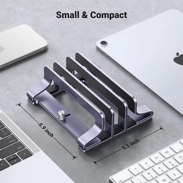 Alt view image 6 of 7 - 3-Slot Vertical Laptop Stand Holder Desk Compatible with MacBook Pro Air Laptop Stand Desktop Adjustable, Lenovo Ideapad, Surface Book, HP Notebook, Dell Chromebook Up to 17.3 Inch, Space Gray