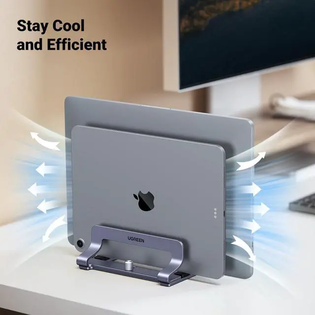 Alt view image 7 of 7 - 3-Slot Vertical Laptop Stand Holder Desk Compatible with MacBook Pro Air Laptop Stand Desktop Adjustable, Lenovo Ideapad, Surface Book, HP Notebook, Dell Chromebook Up to 17.3 Inch, Space Gray