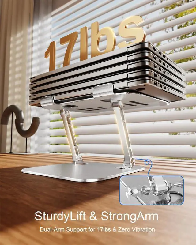Alt view image 5 of 7 - Laptop Stand for Desk Adjustable Height Portable Laptop Riser Aluminum Laptop Stand for Desk Foldable with Ergonomic 10-17" Silver