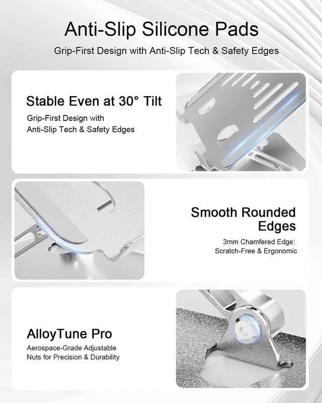 Alt view image 7 of 7 - Laptop Stand for Desk Adjustable Height Portable Laptop Riser Aluminum Laptop Stand for Desk Foldable with Ergonomic 10-17" Silver