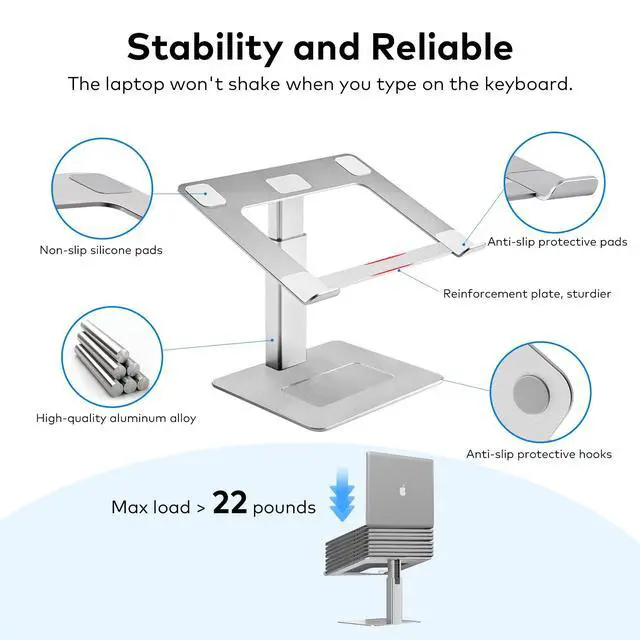 Alt view image 5 of 7 - Laptop Stand for Desk, Ergonomic Aluminum Laptop Stand Adjustable Height from 7-15", Sitting and Standing Laptop Riser for 10-17" Notebook