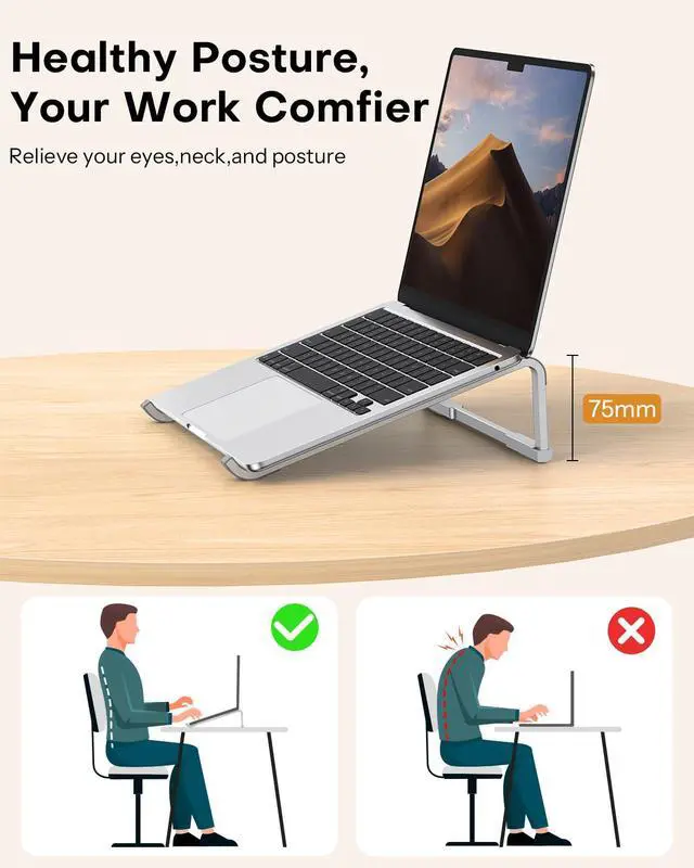 Alt view image 2 of 7 - Portable Laptop Stand for Desk, Foldable Aluminum Laptop Riser, Ergonomic Computer Stand Compatible with for MacBook Pro/Air, Dell, HP, Lenovo, 10-17.3'' (Silver)