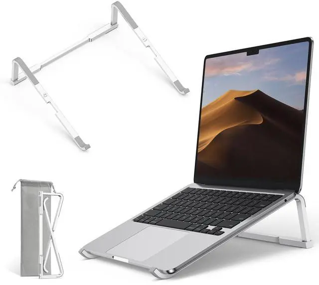 Main image of Portable Laptop Stand for Desk, Foldable Aluminum Laptop Riser, Ergonomic Computer Stand Compatible with for MacBook Pro/Air, Dell, HP, Lenovo, 10-17.3'' (Silver)