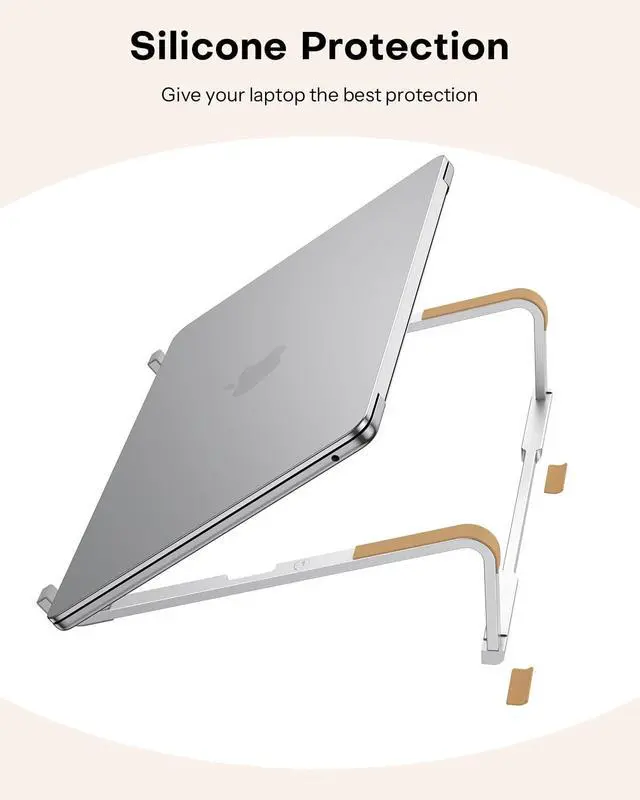 Alt view image 4 of 7 - Portable Laptop Stand for Desk, Foldable Aluminum Laptop Riser, Ergonomic Computer Stand Compatible with for MacBook Pro/Air, Dell, HP, Lenovo, 10-17.3'' (Silver)