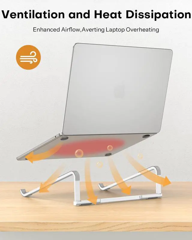 Alt view image 5 of 7 - Portable Laptop Stand for Desk, Foldable Aluminum Laptop Riser, Ergonomic Computer Stand Compatible with for MacBook Pro/Air, Dell, HP, Lenovo, 10-17.3'' (Silver)