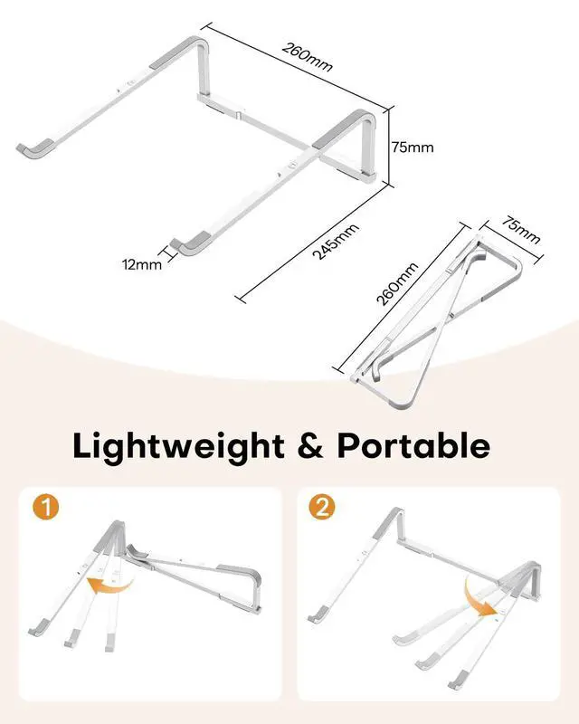 Alt view image 7 of 7 - Portable Laptop Stand for Desk, Foldable Aluminum Laptop Riser, Ergonomic Computer Stand Compatible with for MacBook Pro/Air, Dell, HP, Lenovo, 10-17.3'' (Silver)