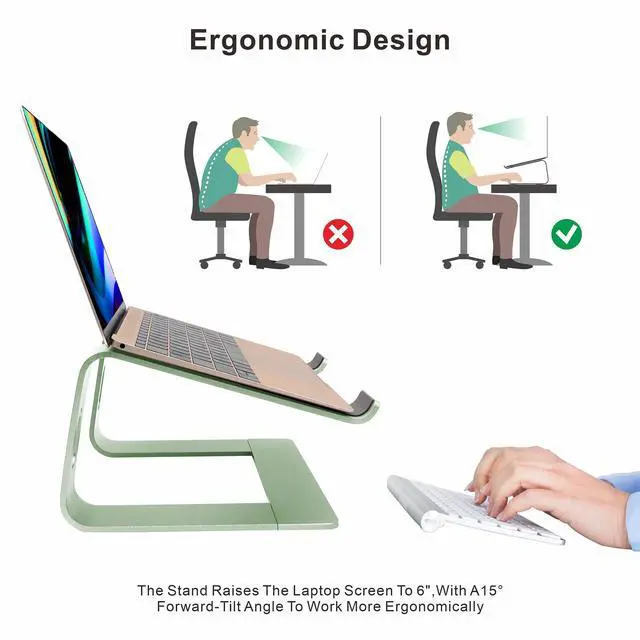 Alt view image 2 of 7 - Ergonomic Aluminum Laptop Mount - Adjustable Computer Stand for MacBook Pro/Air HP Lenovo Samsung Dell - Fits 10-17.3" Laptops (Apple Green)