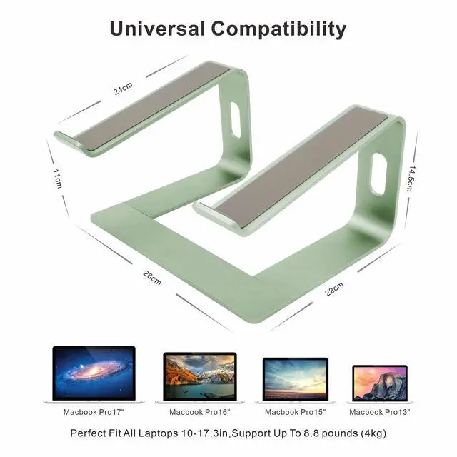 Alt view image 3 of 7 - Ergonomic Aluminum Laptop Mount - Adjustable Computer Stand for MacBook Pro/Air HP Lenovo Samsung Dell - Fits 10-17.3" Laptops (Apple Green)