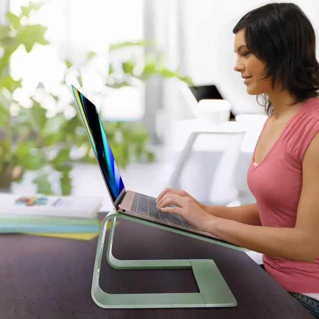 Alt view image 7 of 7 - Ergonomic Aluminum Laptop Mount - Adjustable Computer Stand for MacBook Pro/Air HP Lenovo Samsung Dell - Fits 10-17.3" Laptops (Apple Green)