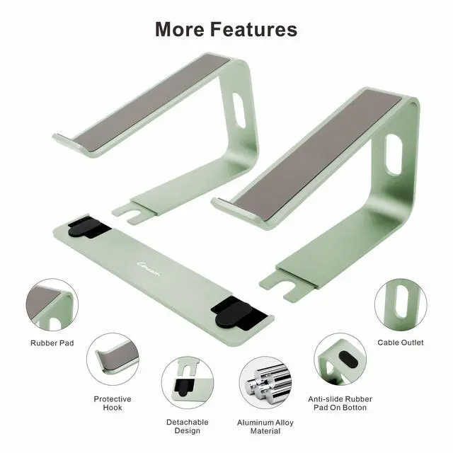 Alt view image 4 of 7 - Ergonomic Aluminum Laptop Mount - Adjustable Computer Stand for MacBook Pro/Air HP Lenovo Samsung Dell - Fits 10-17.3" Laptops (Apple Green)