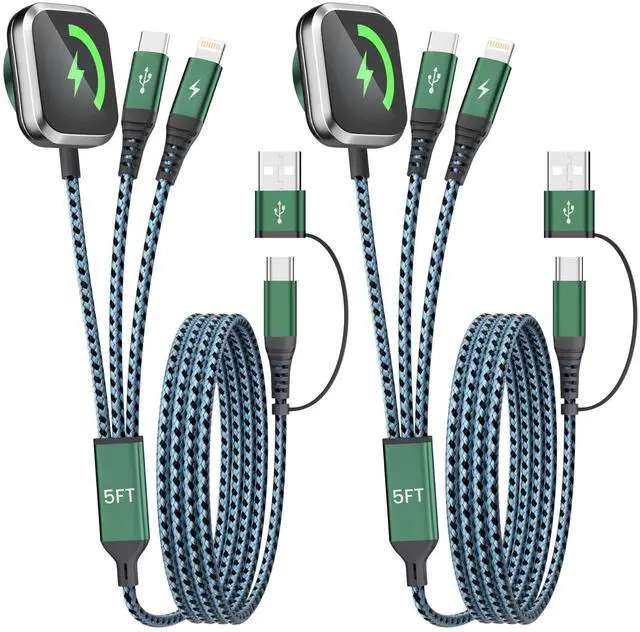 Main image of Travel Essentials for iPhone iWatch Charger, 3 in 2 USB Cable for iWatch/iPhone Charger/L Port, Beach Vacation Essentials USB C Cord Compatible with iWatch 10-1/iPhone 17-11/PS/Galaxy/Car, 2Pack 5FT