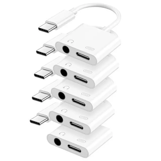Main image of USB C to 3.5mm Headphone and Charger Adapter, Type C to Aux Jack Dongle Cable Cord with PD Fast Charging for iPhone 15/16/17 Pro/Max/Plus, iPad, Samsung Galaxy S22/S23/S24 Ultra, Note 20(5-Pack)