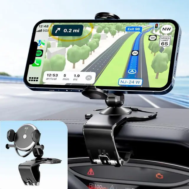 Main image of Dashboard Car Phone Holder, Universal 360° Rotation Dash Phone Mount for Car, Multifunctional Dashboard Clip Phone Bracket, Hands-Free Cell Phone Holder Stand Compatible with iPhone & Android (Black)