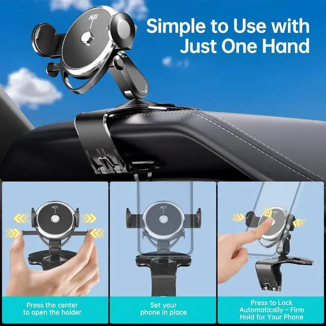 Alt view image 4 of 6 - Dashboard Car Phone Holder, Universal 360° Rotation Dash Phone Mount for Car, Multifunctional Dashboard Clip Phone Bracket, Hands-Free Cell Phone Holder Stand Compatible with iPhone & Android (Black)