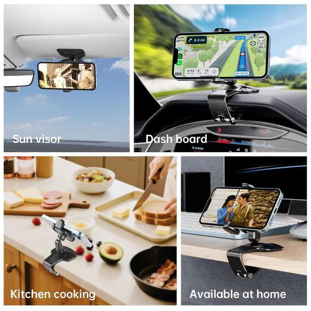 Alt view image 6 of 6 - Dashboard Car Phone Holder, Universal 360° Rotation Dash Phone Mount for Car, Multifunctional Dashboard Clip Phone Bracket, Hands-Free Cell Phone Holder Stand Compatible with iPhone & Android (Black)