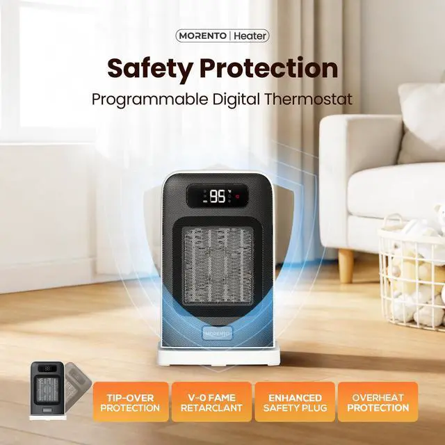 Alt view image 2 of 7 - Space Heater, 70° Oscillation, LED Display, 12H Timer, Thermostat, Overheat Protection, ECO, Small Space Heaters for Indoor Use, 1500W Ceramic, Heater for Bedroom, Office, Home (White, 1 Pack)