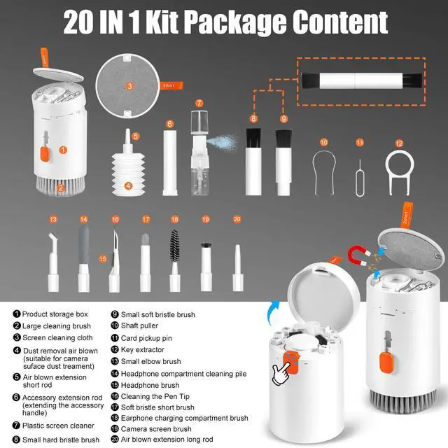 Alt view image 2 of 6 - 2 Pack Laptop Phone Screen Cleaner Kit, Computer Keyboard Brush Cleaning Spray for iPhone AirPods MacBook iPad, 20-in-1 Electronic Device Tool for Camera Earbud TV Tablet Car Screens, White