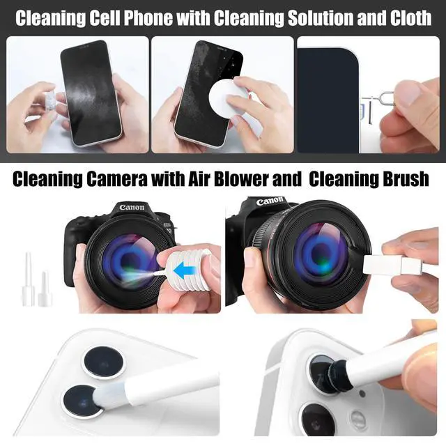 Alt view image 4 of 6 - 2 Pack Laptop Phone Screen Cleaner Kit, Computer Keyboard Brush Cleaning Spray for iPhone AirPods MacBook iPad, 20-in-1 Electronic Device Tool for Camera Earbud TV Tablet Car Screens, White