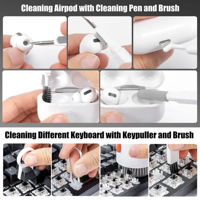 Alt view image 3 of 6 - 2 Pack Laptop Phone Screen Cleaner Kit, Computer Keyboard Brush Cleaning Spray for iPhone AirPods MacBook iPad, 20-in-1 Electronic Device Tool for Camera Earbud TV Tablet Car Screens, White