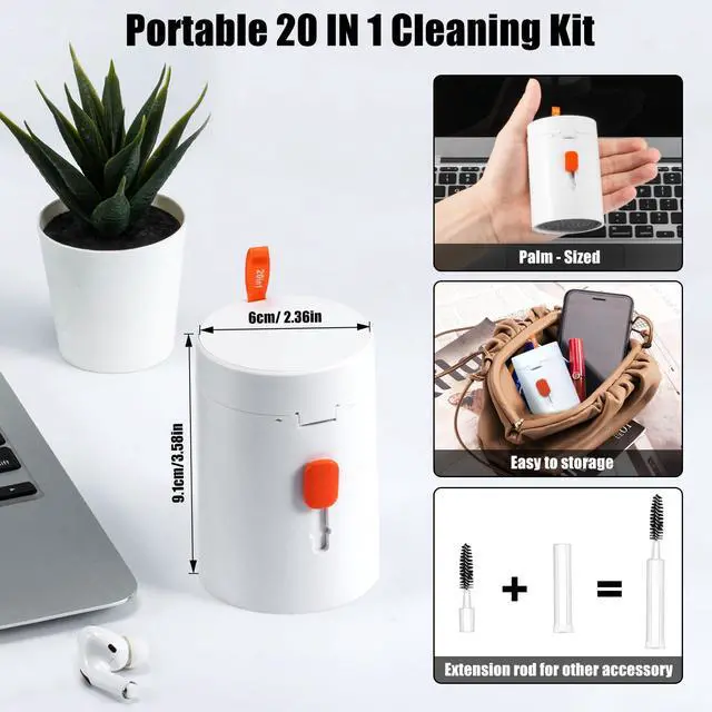 Alt view image 6 of 6 - 2 Pack Laptop Phone Screen Cleaner Kit, Computer Keyboard Brush Cleaning Spray for iPhone AirPods MacBook iPad, 20-in-1 Electronic Device Tool for Camera Earbud TV Tablet Car Screens, White