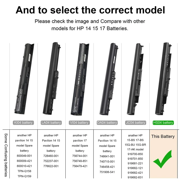 Alt view image 2 of 7 - 807956-001 Laptop Battery for HP Spare 807957-001 807612-421 807611-421 807611-131 HS04 HS03 HSTNN-LB6U 15-AY039WM 15-AY041WM 15-AY009DX 15-AY052NR TPN-I119 TPN-I120 TPN-I124 240 245 246 250 256 G4/G5