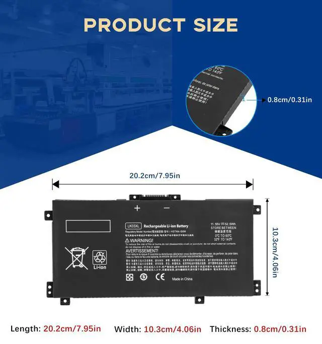 Alt view image 3 of 7 - LK03XL Replacement Battery for HP Envy x360 15m-cn0012dx/15m-cn0011dx Convertible Laptop, 3-Cell 52.5WH Li-ion Battery Compatible with LK03XL/LK03, CE/FCC/RoHS Certified, 12-Month Warranty