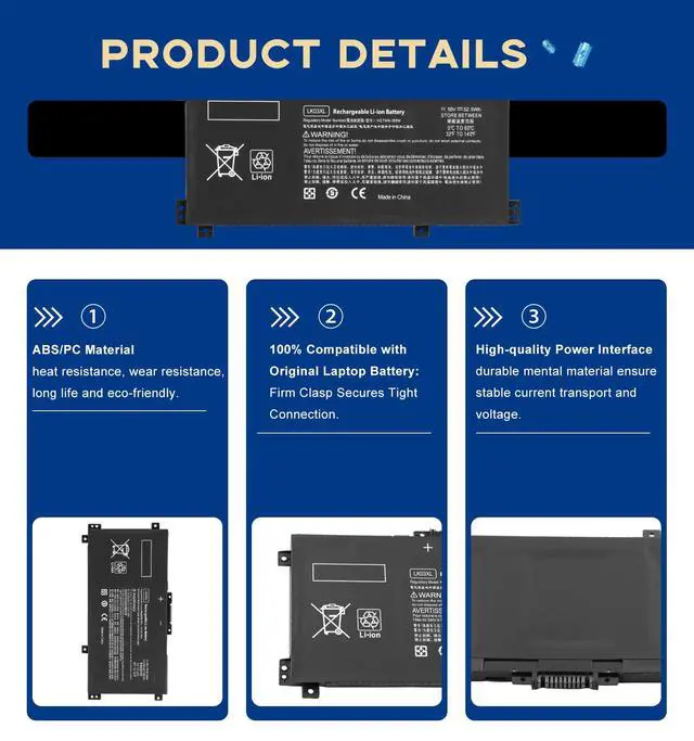 Alt view image 4 of 7 - LK03XL Replacement Battery for HP Envy x360 15m-cn0012dx/15m-cn0011dx Convertible Laptop, 3-Cell 52.5WH Li-ion Battery Compatible with LK03XL/LK03, CE/FCC/RoHS Certified, 12-Month Warranty