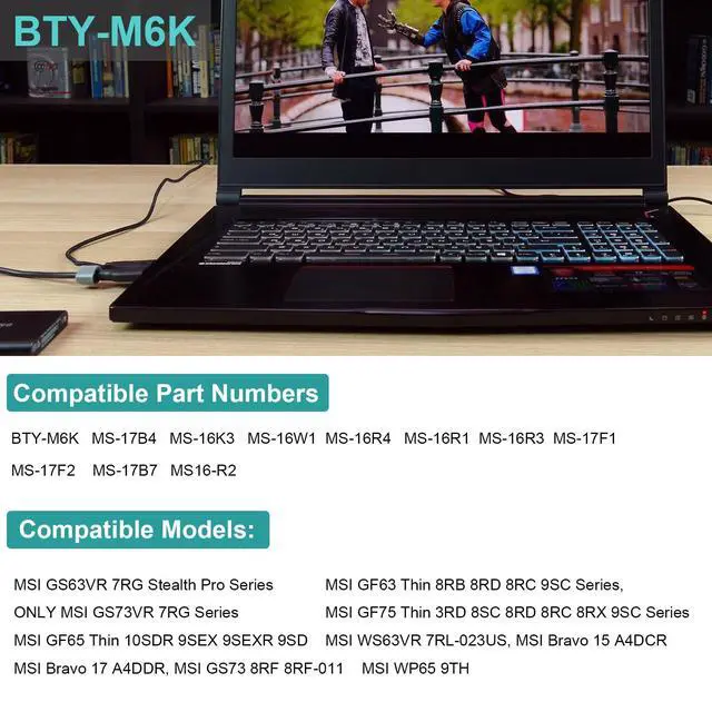Alt view image 6 of 7 - BTY-M6K Battery Compatible with MSI Stealth Pro GF63 GF65 GF75 GS63VR GS73VR 7RG 7RG-005 Thin 8RB 8RC 8RD 8RD-031TH 8RC 8RF 8SC 8RX 9SC 9SCXR Thin 10SDR 9SEXR 9SD GS73 8RF WS63 8SK WP65 WF65 WF75