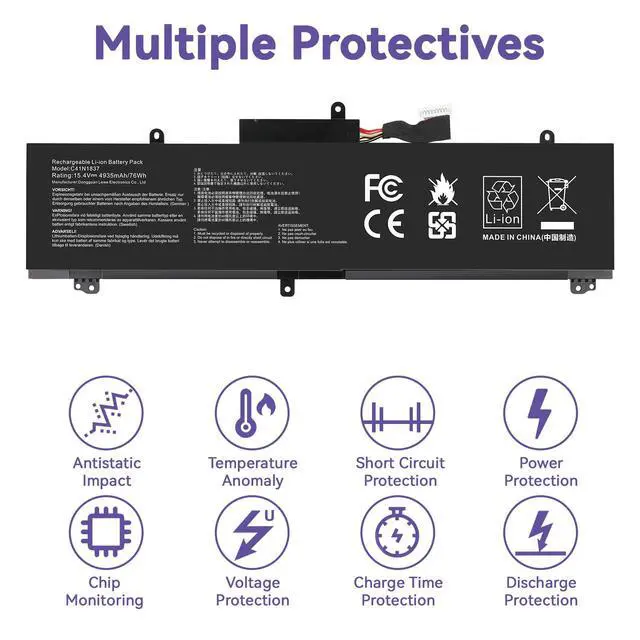 Alt view image 2 of 7 - C41N1837 Laptop Battery for ASUS ROG Zephyrus G15 GA501I GA502 GA502D GA502DU GA502GU GA502IV GU502 GU502DU GX502GW GX532GV GU532GW GU502LU GU502LW GU502LV GX502LXS GX502GV GX502GW 0B200-03380100
